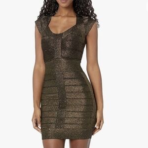 NWT French Connection Danni Crepe Cap Sleeve Black/Bronze Cocktail Party Dress -